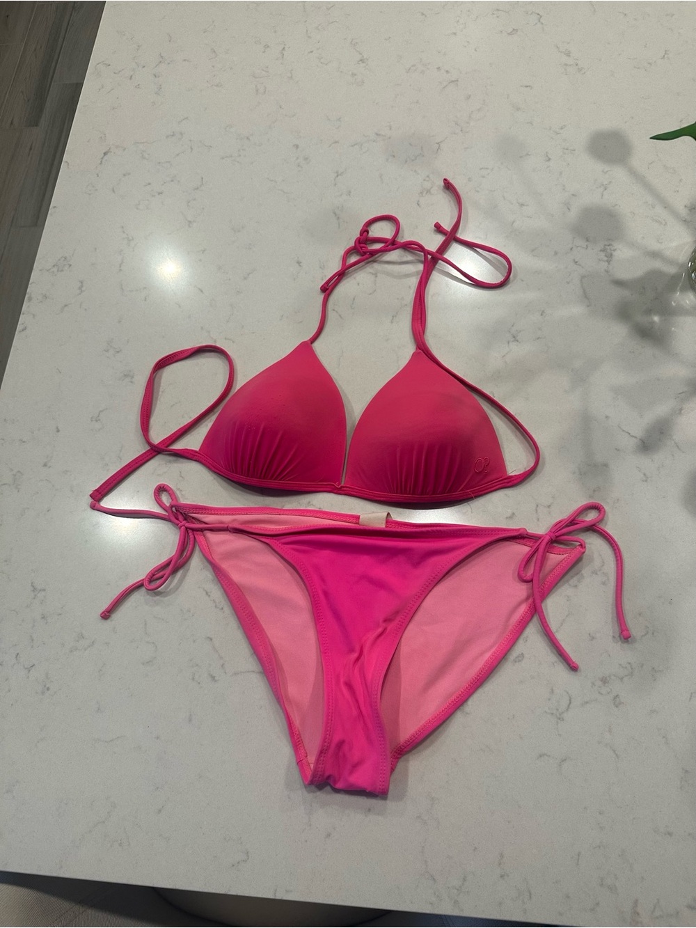 OP Hot Pink Triangle Tie-Side Bikini Set
